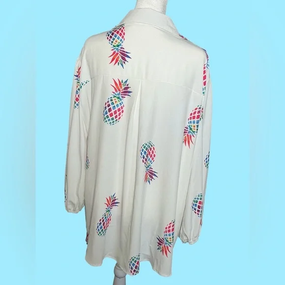 Colorful Pineapple Print Button-Up Shirt - Picture 3 of 4